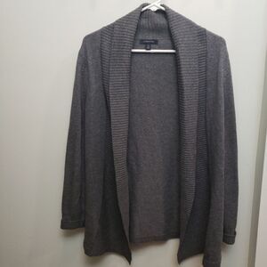 Lands' End Cardigan Sweater Open Front Ribbed Trim Grey Size Small